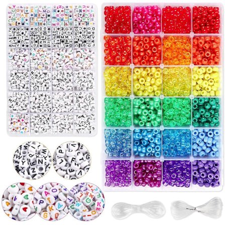 4000-dels Pony Beads-sett, inkludert 2400 RainboW Pony Beads og 1600 Bokstavperler, 24 Farger 4 Stiler Kandi Perler.pa