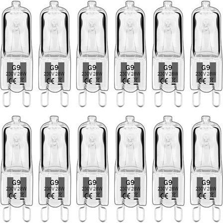 Halogenlampe - G9 Klar halogenlampe - Varmt gult lys - 230V 28W - Egnet for pendellamper - 10 stk