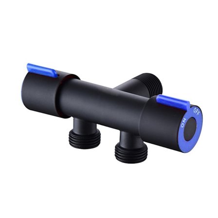 Svart bidet T-adapter med rustfritt stål vannstoppventil dobbel tilkobling avledningsventil for toalett bad