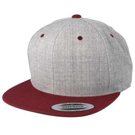 Yupoong - Gris snapback Gorra - Heather Grey Maroon Snapback @ Hatstore