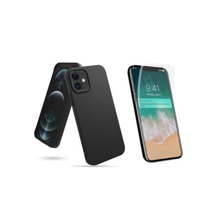 iPhone 12 - Mat silikoneskal & blød skærmbeskytter Svart