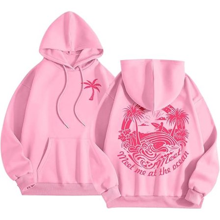Palm Puff Hoodie Oversized Langærmet Trøje med Bogstavstryk til Teenagere Y2k Hoodie Mode Trøje med Snøre og Lommer Rosa-A Pink-A_max
