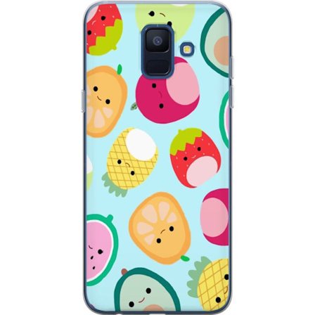 Kompatibelt Mobildeksel til Samsung Galaxy A6 (2018) Mønster av kawaii-frukter som jordbær sitron ananas og avocado på lyseblå bakgrunn
