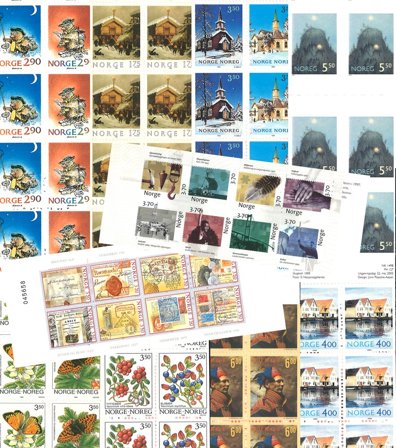 Norge - 10 frimærkehæfter og hæftesammentryk 1980-2005 - Postfrisk