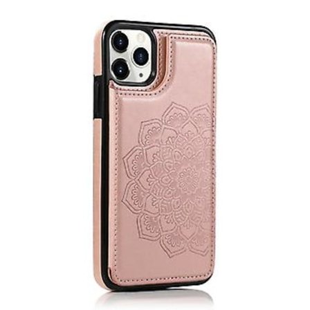 Blomstret Lær Flip Lommebok Kortholder Deksel til iPhone 12 Mini (Rose Gull)
