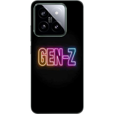 Yhteensopiva Puhelinkuori Xiaomi Xiaomi 14 Neontext Gen Z värikkäässä valossa tummaa taustaa vasten modernissa digitaalisessa tyyliissä