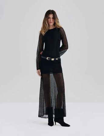Malina Haisley Sheer Knitted Maxi Dress - Black - L