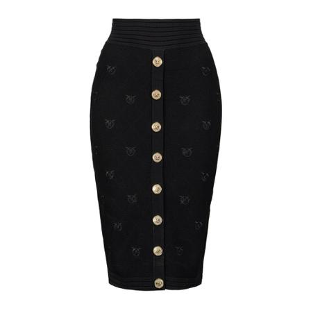 Pinko, Oviedo Jacquard Skirt Piquet Logo embroidered Zwart, Dames, Maat:XS