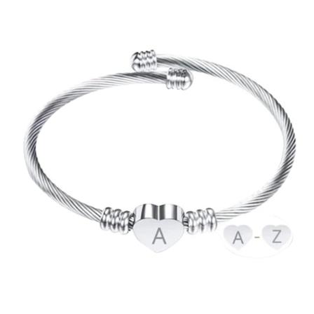 Hjerteformet bogstav A vedhæng armbånd kvinder piger titan stål justerbar elegant armbånd stål farve