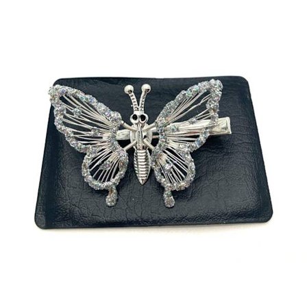 Hair clip butterfly silver glittery left