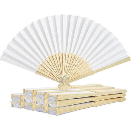 Zk- Wedding Fan, Hand Fan, 12 Pcs White Wedding Paper Fan, Decorative Fan, Wedding