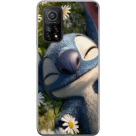 Kompatibelt Genomskinligt Skal till Xiaomi Mi 10T 5G Stitch somnar fridfullt i en äng av prästkragar där mjukt ljus och naturens lugn skapar en var