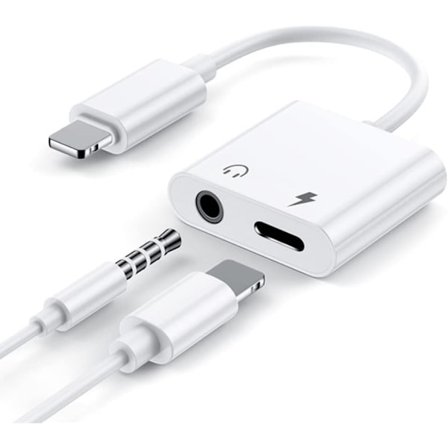 iPhone-hörlursadapter 2-i-1 Lightning+3,5 mm-uttag för hörlurar