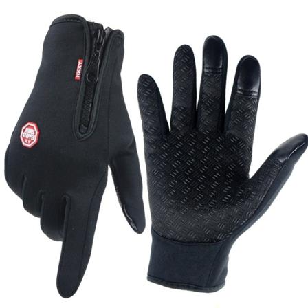 Kvinnor Män Cykelhandskar Pekskärm Fleece Utomhus Thermal Vattentät Dragkedja (Upgrade) Black S