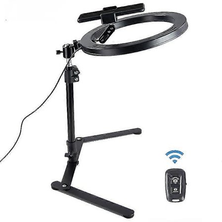 [Fjärrkontrollmodell] Överliggande ram + 10-tums ringljus + robotarm + stor E-klämma + Bluetooth-fjärrkontroll - mobiltelefon skrivbordsfäste Lazy O