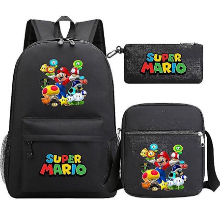 Super Mario Ryggsäck För Tonåringar - Kawaii Vattentäta Skolväskor i Canvas för Flickor och Pojkar, 3-dels Set Med Laptopfack - Mochilas Ryggsäckar