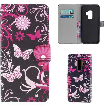 Plånboksfodral Samsung Galaxy S9 Plus - Svart med Fjärilar