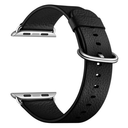 Apple Watch Series 5 40mm litchi aidosta nahasta valmistettu kellonauha - Musta Black