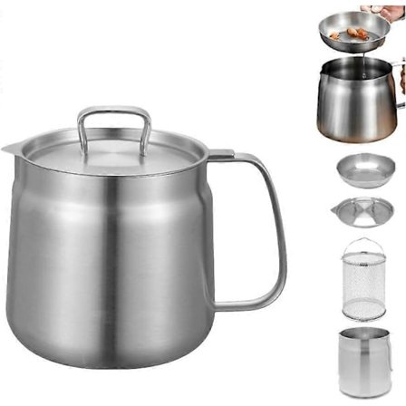 2025 Senaste Modell Rostfritt Stål Stor Kapacitet Oljefritös och Filterkopp Combo, Rostfritt Stål