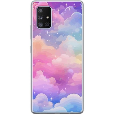 Kompatibelt Mobildeksel til Samsung Galaxy A71 5G Søt enhjørning med regnbuefarget hår mot en stjernebelagt pastellbakgrunn i kawaii-stil