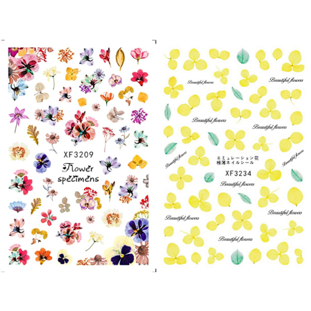 12 stk 3D Neglekunst Dekorasjonsklistremerker Tørre Blomster Selvklebende DIY Manikyr Dekaler Verktøy