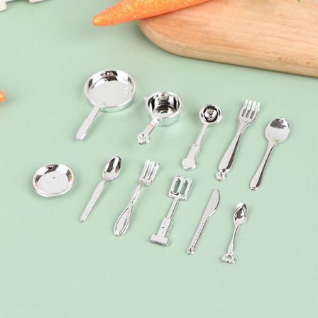 11 Stk/sæt Dukkehus Miniature ske gaffel gryde redskaber model sæt