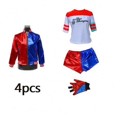 Mub-Harley-Quinn Monster T-paita Harley-Quinn Cosplay Puku Naiset Lapset 4 in 1 Set v
