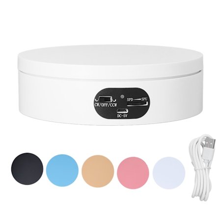 Pyörivä näyttöteline, valkoinen, mykistetty, moottoroitu, 360 asteen pyörivä automaattinen pyöritin valokuvaukseen, korujen esittelyyn