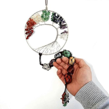 Chakra Stenar Hängande Ornament Tumlade Ädelstenar Drömfångare Väggdekor