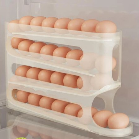 2-4-lags skyve egg oppbevaringsboks, stige-stil eggboks oppbevaring kjøleskap sidedør stor kapasitet automatisk egg rullemaskin