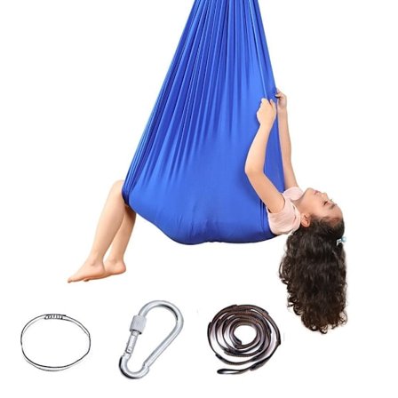 Kungblå stretch-hengekøye – barnehengekøye for innendørs og utendørs bruk, vaskbar yogahuske_TF_TF