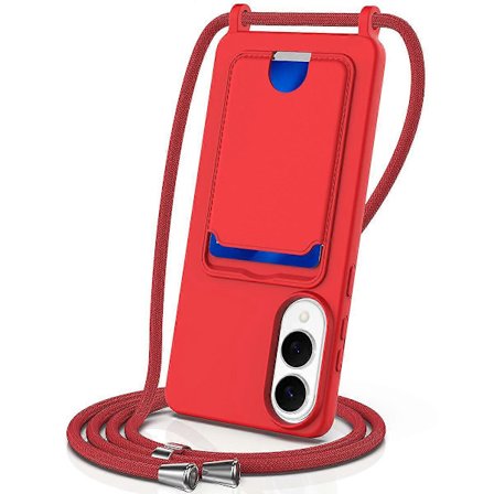 Kompatibelt cover til Samsung Galaxy S25 Edge, flydende silikone, kortholder, bagside, mobilcover med snor