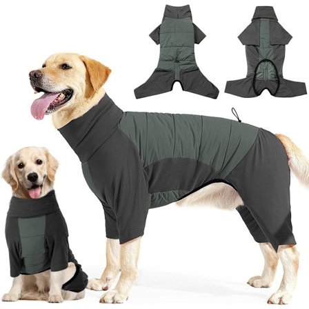Vattentätt hundtäcke med ärmar och fleecefoder Tjock vinterjacka för stora hundar mot kyla och väta Justerbar för stora storlekar som XL