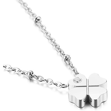 Firkløver Halskjede for Kvinner Jenter, Rustfritt Stål Lykkelige Firkløver Charms