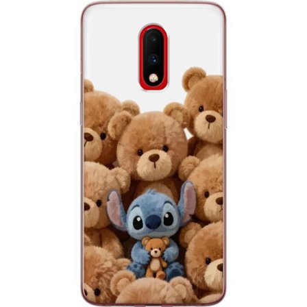 Kompatibel Mobilcover til OnePlus OnePlus 7 Sød og sikker illustration med Stitch omgivet af bamser, der skaber en varm og legende følelse for børn