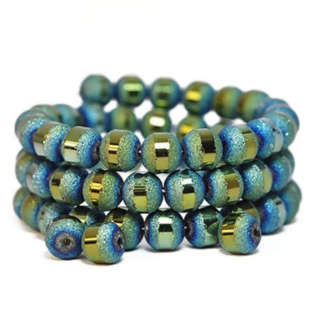 Glittrande Metallic Glaspärlor, 8mm Runda, Blågröna, 25st