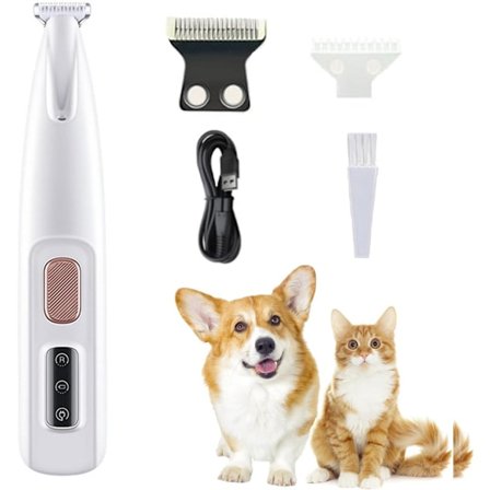 Hunde Klippemaskine 2-i-1 Plejesæt med LED Lys 18mm Hvide Klippemaskiner til Hunde