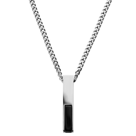 Cruz | Collier en acier inoxydable argenté et onyx noir pour hommes - Chaînes en acier