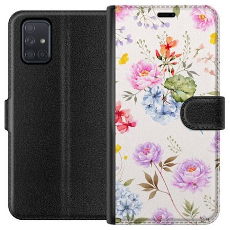 Kompatibel Tegnebogsetui til Samsung Samsung Galaxy A71 Blomstret mønster med håndmalede blomster, sommerfugle og insekter i romantisk skandinavisk