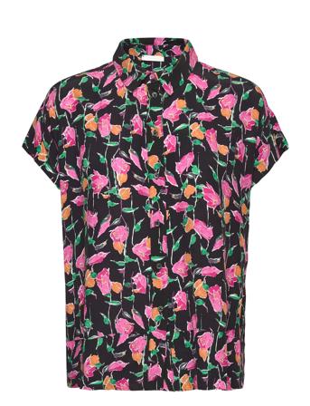 Almada Aop Half Sleeve Summer Blouse Kortermet Skjorte Svart Tamaris Apparel*Betinget Tilbud