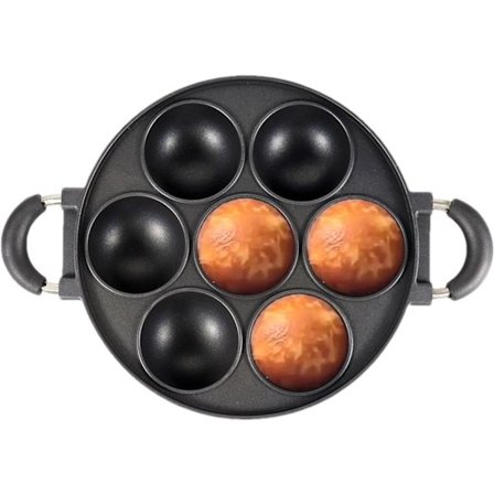 7 Kopps Gjutjärnsbakform, Stor Utrymme Gjutjärnsstekpanna för Ägg, Premium Gjutjärnsbakform för 7 Kopps Kakor, Stor Muffinsform, Rund Köksbakform med 