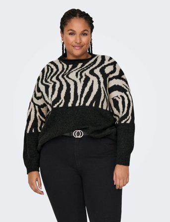 ONLY Carmakoma Carjade Zebra L/S O-Neck Knt Noos - Black - 50/52