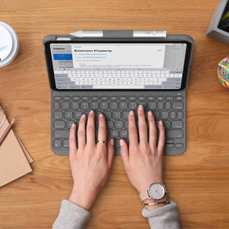 Logitech Slim Folio - tastatur og folioveske - QWERTZ - Sveitsisk - Oxford-grå