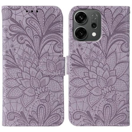 Til Oppo Reno14 5G (Global) Etui Blondeblomster PU Læder Flip Wallet Telefoncover Lilla