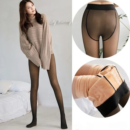 (Pow yeah!) Genomskinliga varma fleece-strumpbyxor, fleecefodrade strumpbyxor för damer - termiska vinterstrumpbyxor, stora, 230 g