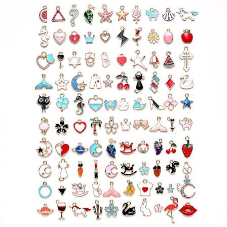 100 st blandade sortiment guldpläterade emalj djur frukt måne stjärna delikat dinglande berlock