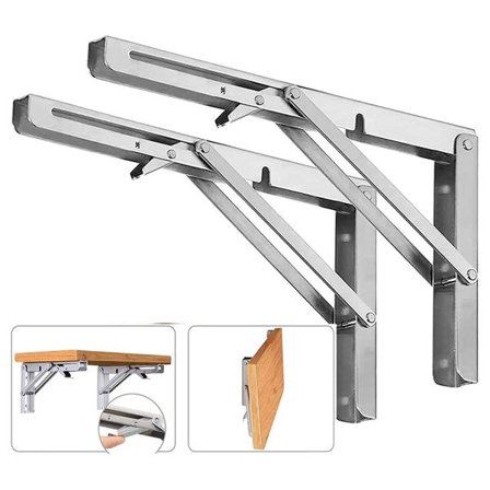 Taitettava kiinnike 250 x 115 mm - hopeanväristä terästä seinäasennukseen