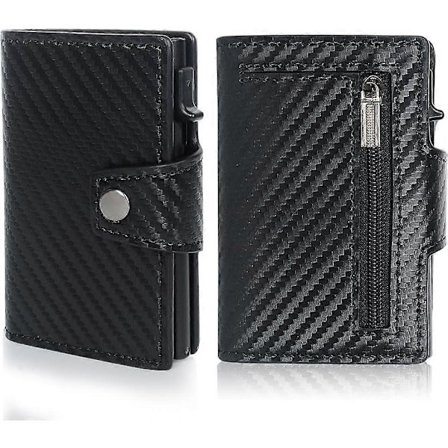 Kortholder til mænd, kortholder i kulfiber, pop-up aluminiumsetui med møntlomme med lynlås, punge til mænd, plads til 7-9 kort