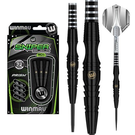 Winmau Sniper Darts 22g/23g/24g Black Tungsten Steel Tip Darts - Professional Darts Flights,Prism,Black PVD Coating