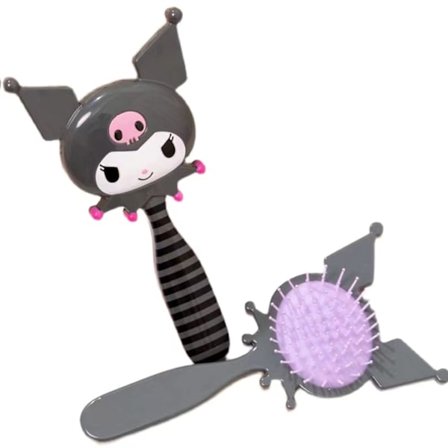 Kuromi hiusharja, lasten sarjakuva paljetti turvatyyny hiusharja, päänahan hierontaharja muotoilutyökalu märälle ja kuivalle, antistaattinen (musta), 